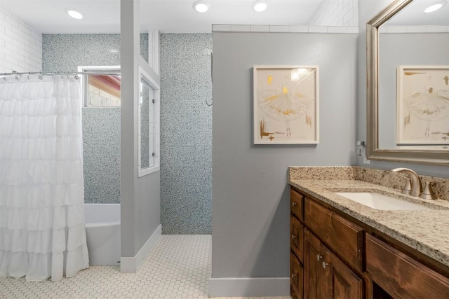 617 Chama Trce, Dripping Springs, TX 78620 - bathroom featuring vanity, tile patterned floors, baseboards, and recessed lighting