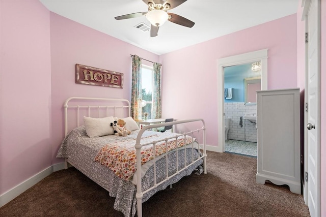 617 Chama Trce, Dripping Springs, TX 78620 - bedroom with carpet, ceiling fan, connected bathroom, and baseboards