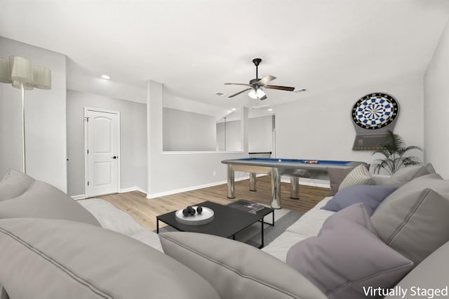 4014 Remington Rd, Cedar Park, TX 78613 - living area with wood finished floors, ceiling fan, baseboards, and recessed lighting