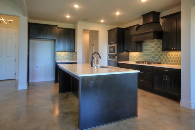 283 Calle Cortez Dr, Buchanan Dam, TX 78609 - kitchen with stainless steel appliances, concrete floors, premium range hood, and a sink