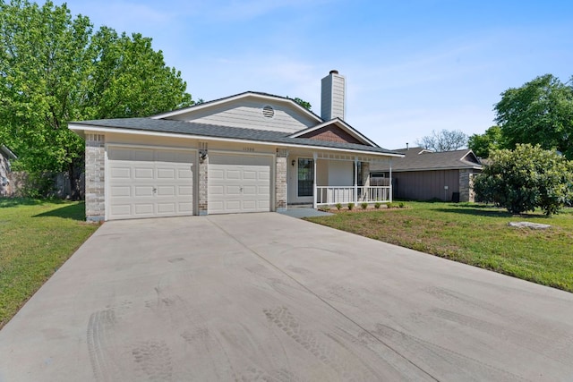 11500 Ruffed Grouse Dr, Austin, TX 78758 - ranch-style home with covered porch, a garage, a front lawn, and concrete driveway