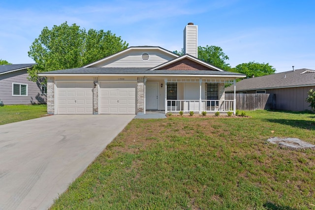11500 Ruffed Grouse Dr, Austin, TX 78758 - ranch-style home featuring a garage, driveway, covered porch, a chimney, and roof with shingles