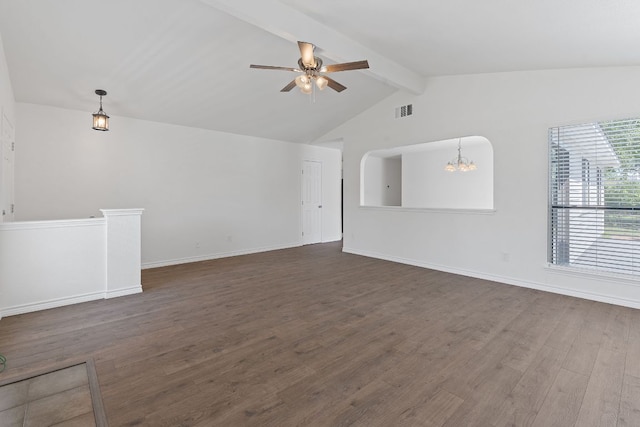 11500 Ruffed Grouse Dr, Austin, TX 78758 - unfurnished living room featuring a chandelier, wood finished floors, ceiling fan, and baseboards