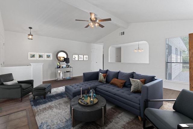 11500 Ruffed Grouse Dr, Austin, TX 78758 - living area featuring wood finished floors, a chandelier, and ceiling fan