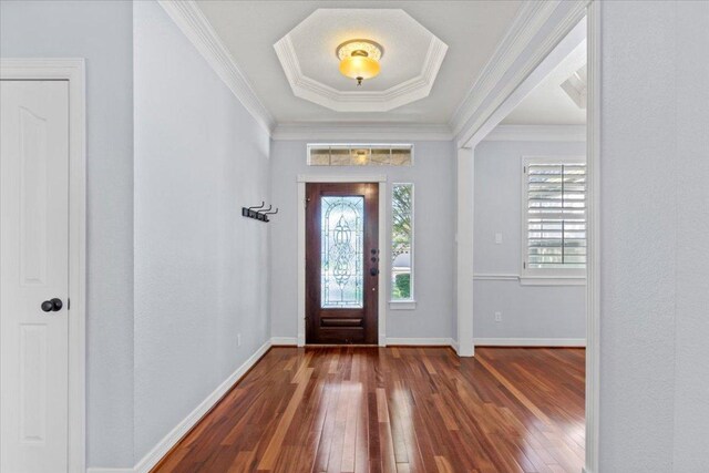8312 Jancy Dr, Austin, TX 78750 - foyer featuring wood-type flooring and crown molding