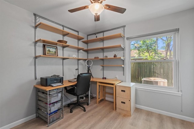 11605 Gunsmoke Cir, Austin, TX 78750 - office featuring light wood-style flooring, baseboards, and ceiling fan