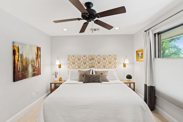 1001 Lakeshore Dr, Marble Falls, TX 78654 - carpeted bedroom featuring visible vents, baseboards, and recessed lighting