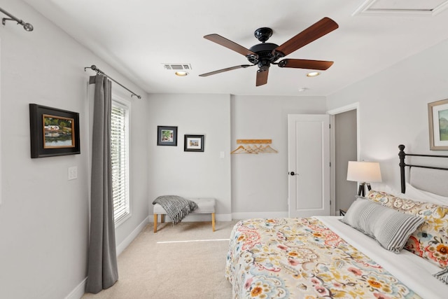 1001 Lakeshore Dr, Marble Falls, TX 78654 - carpeted bedroom featuring recessed lighting, visible vents, baseboards, and ceiling fan