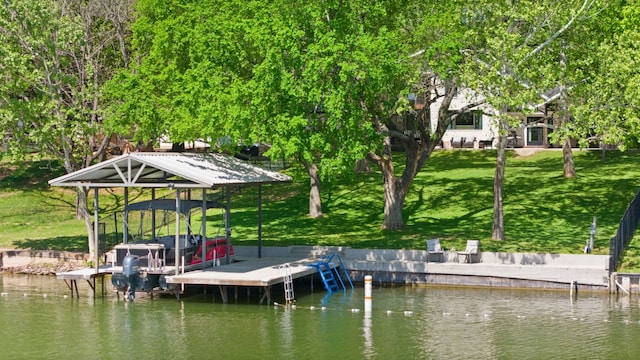 1001 Lakeshore Dr, Marble Falls, TX 78654 - dock area featuring a water view, a yard, and boat lift