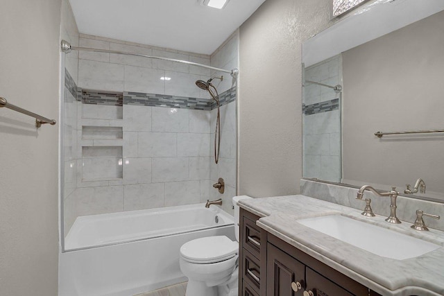 15811 De Peer Cv, Austin, TX 78717 - bathroom featuring vanity, shower / bath combination, and a textured wall