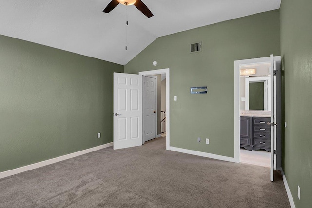 15811 De Peer Cv, Austin, TX 78717 - unfurnished bedroom featuring lofted ceiling, carpet, ensuite bath, and ceiling fan