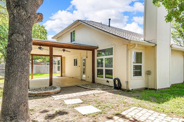 15811 De Peer Cv, Austin, TX 78717 - back of property featuring a ceiling fan, a patio, and roof with shingles