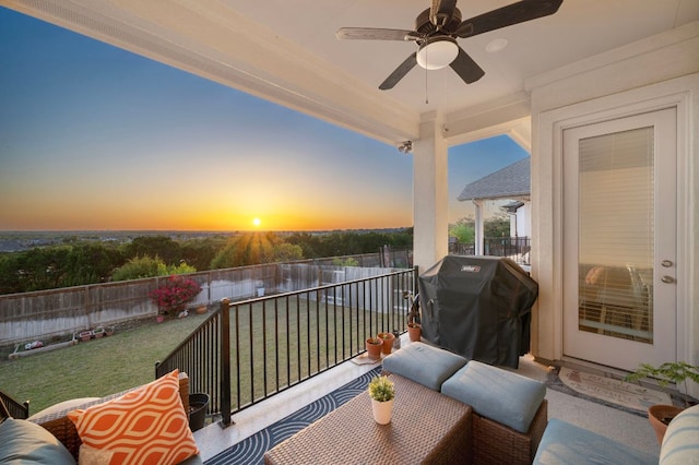 344 Pisa Ln, Georgetown, TX 78628 - balcony with area for grilling and a ceiling fan