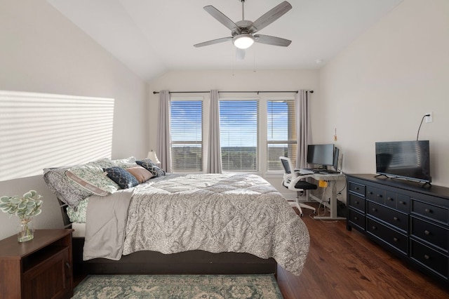 344 Pisa Ln, Georgetown, TX 78628 - bedroom featuring wood finished floors, vaulted ceiling, and a ceiling fan