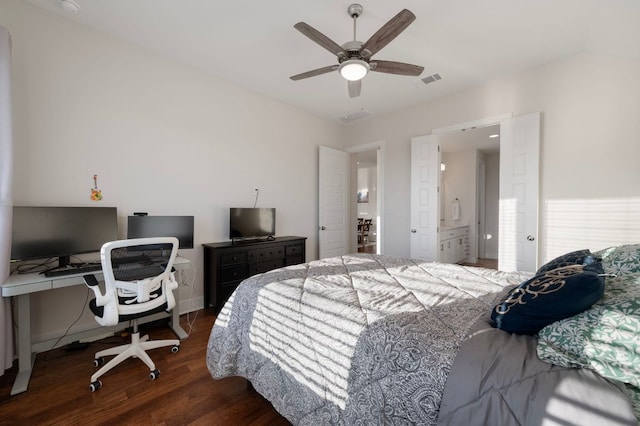 344 Pisa Ln, Georgetown, TX 78628 - bedroom featuring wood finished floors, a desk, and a ceiling fan