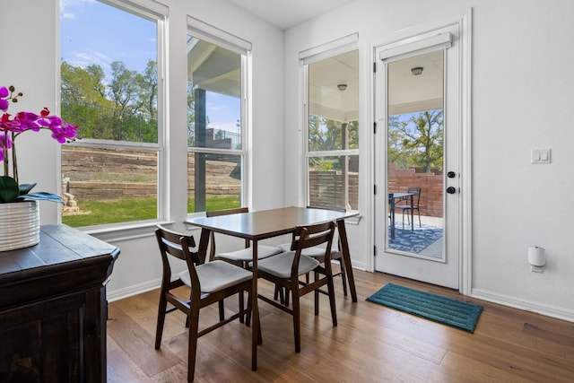 dining area featuring wood finished floors and baseboards
