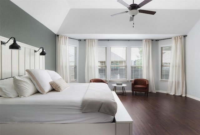 3307 Columbus Way, Round Rock, TX 78665 - bedroom with dark wood-style flooring, a ceiling fan, and lofted ceiling