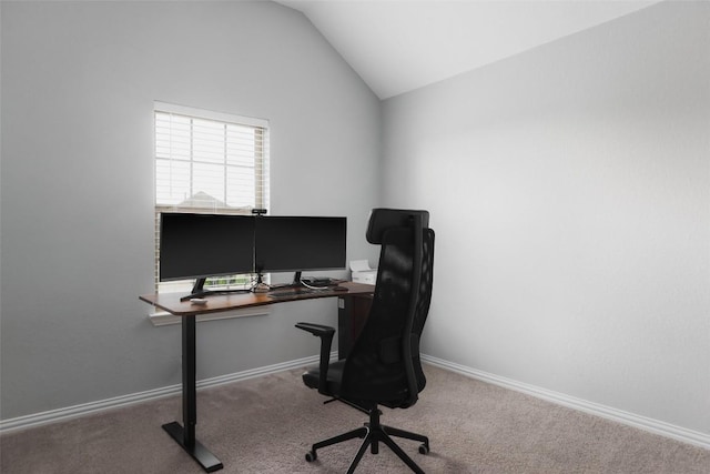 3307 Columbus Way, Round Rock, TX 78665 - office area featuring vaulted ceiling, carpet floors, and baseboards
