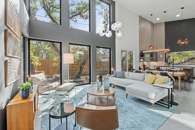 5908 Lakeside Trl, Austin, TX 78734 - living area with a high ceiling, healthy amount of natural light, concrete floors, and recessed lighting