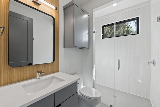 5908 Lakeside Trl, Austin, TX 78734 - bathroom with vanity, toilet, and a stall shower