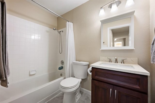 14585 Robert I Walker Blvd, Austin, TX 78728 - bathroom featuring toilet, shower / bath combination with curtain, vanity, and baseboards