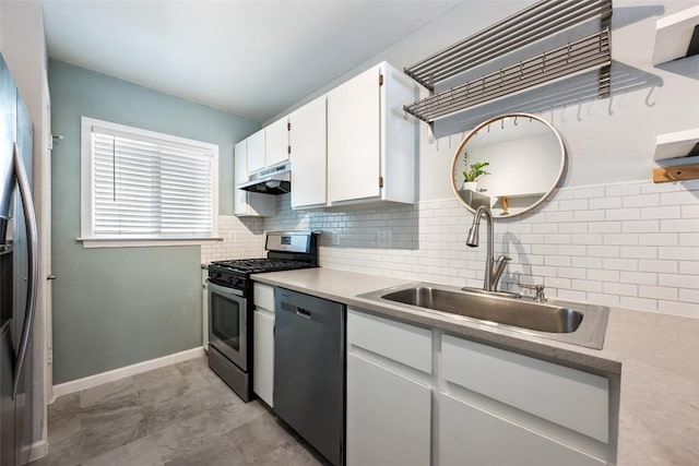 14585 Robert I Walker Blvd, Austin, TX 78728 - kitchen with appliances with stainless steel finishes, under cabinet range hood, backsplash, white cabinets, and light countertops