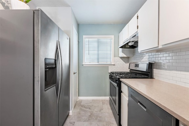14585 Robert I Walker Blvd, Austin, TX 78728 - kitchen featuring appliances with stainless steel finishes, under cabinet range hood, tasteful backsplash, white cabinetry, and light countertops