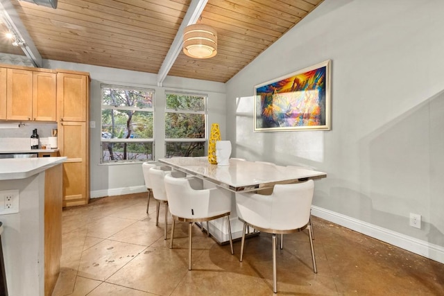 2301 Westway Cir, Austin, TX 78704 - dining room with wood ceiling, baseboards, and light tile patterned flooring