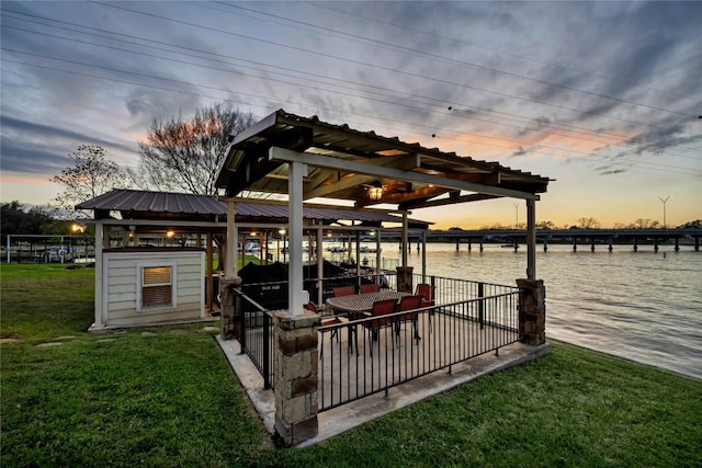202 Bridgepoint Dr, Kingsland, TX 78639 - dock featuring a yard, boat lift, and a water view