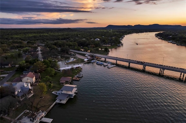 202 Bridgepoint Dr, Kingsland, TX 78639 - aerial view at dusk of a water and mountain view and a notable bridge