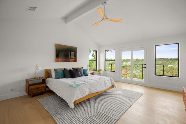4328 Far W Blvd, Austin, TX 78731 - bedroom featuring access to outside, beam ceiling, visible vents, and multiple windows