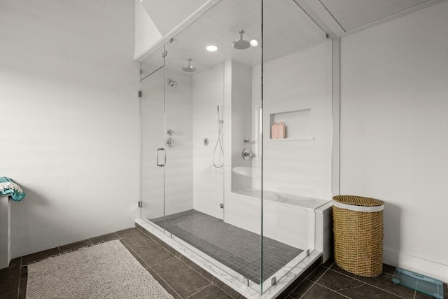 4328 Far W Blvd, Austin, TX 78731 - bathroom featuring tile patterned floors, visible vents, and a stall shower