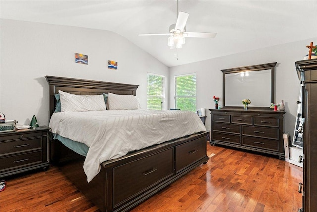 4456 Mather, Kyle, TX 78640 - bedroom with lofted ceiling, dark wood-style flooring, and a ceiling fan