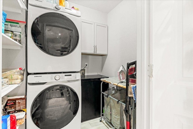 4456 Mather, Kyle, TX 78640 - laundry room with cabinet space and stacked washer / dryer