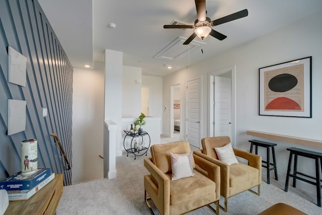 2031 Cora Ivy Ln, Round Rock, TX 78665 - sitting room featuring attic access, ceiling fan, an upstairs landing, carpet, and recessed lighting