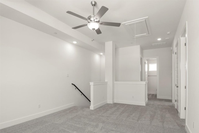 2031 Cora Ivy Ln, Round Rock, TX 78665 - unfurnished room with attic access, light carpet, recessed lighting, a ceiling fan, and baseboards
