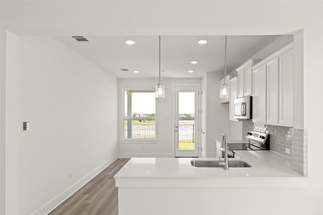 2031 Cora Ivy Ln, Round Rock, TX 78665 - kitchen featuring appliances with stainless steel finishes, a sink, light wood-type flooring, baseboards, and light countertops