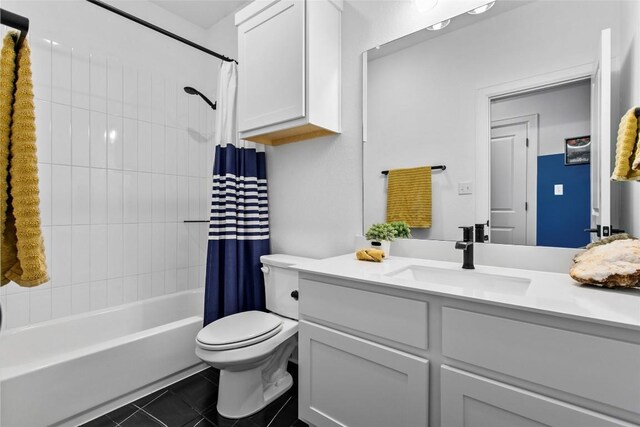 1890 Headwaters Blvd, Dripping Springs, TX 78620 - full bath with vanity, shower / bathtub combination with curtain, and tile patterned floors