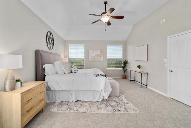 6611 Yaupon Dr, Austin, TX 78759 - bedroom featuring carpet flooring, lofted ceiling, and ceiling fan