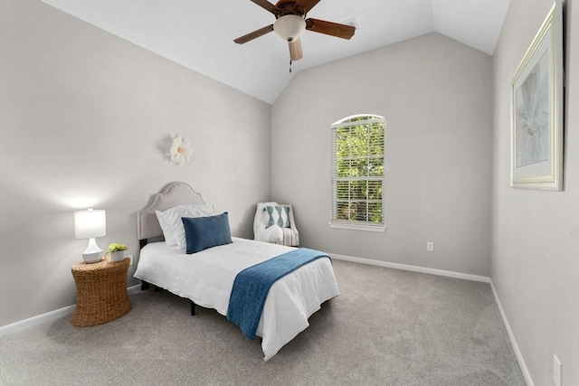 6611 Yaupon Dr, Austin, TX 78759 - bedroom featuring lofted ceiling, carpet floors, and ceiling fan