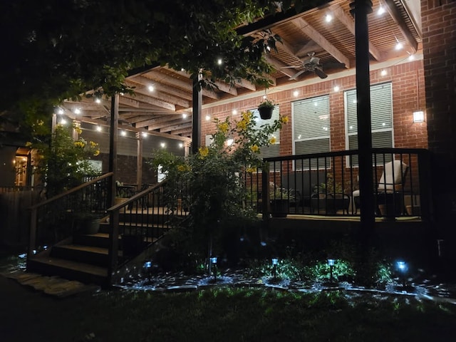 3610 Turkey Path Bnd, Cedar Park, TX 78613 - patio at night featuring ceiling fan