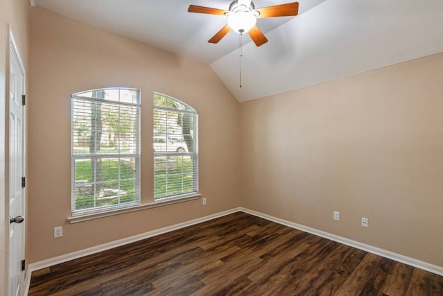 3610 Turkey Path Bnd, Cedar Park, TX 78613 - unfurnished room with dark wood-type flooring, ceiling fan, and vaulted ceiling