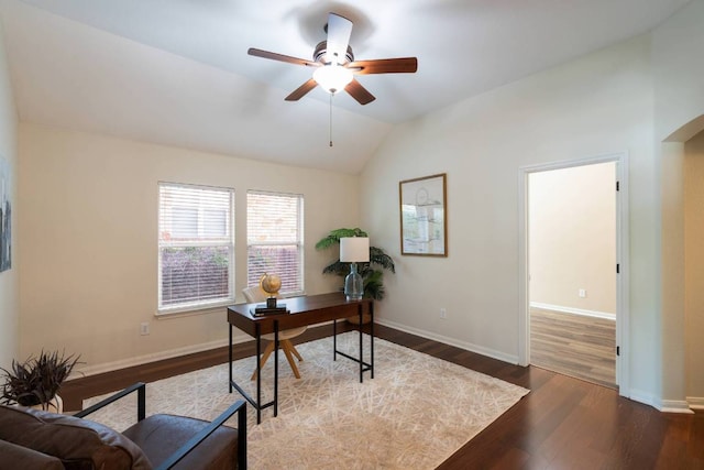 3610 Turkey Path Bnd, Cedar Park, TX 78613 - office with wood finished floors, ceiling fan, and vaulted ceiling