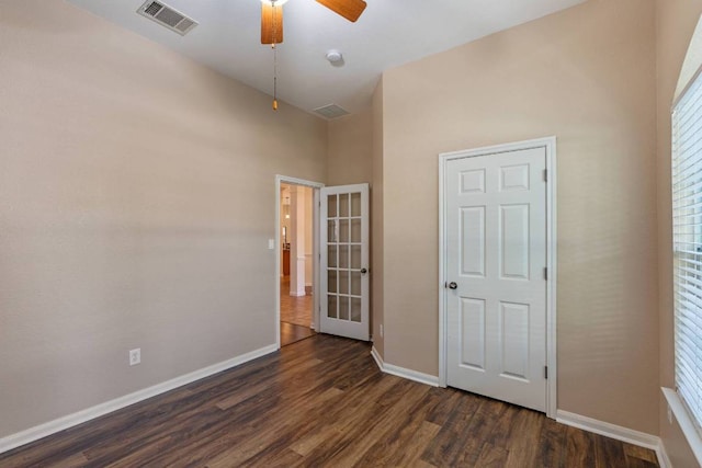3610 Turkey Path Bnd, Cedar Park, TX 78613 - unfurnished room with dark wood-style flooring, a ceiling fan, french doors, and a smoke detector