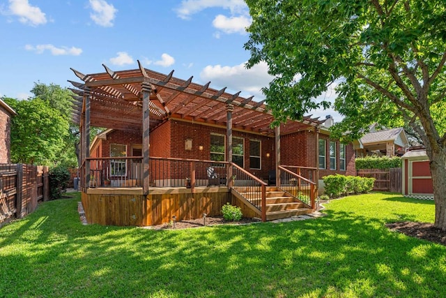 3610 Turkey Path Bnd, Cedar Park, TX 78613 - rear view of property featuring brick siding, a pergola, and a fenced backyard