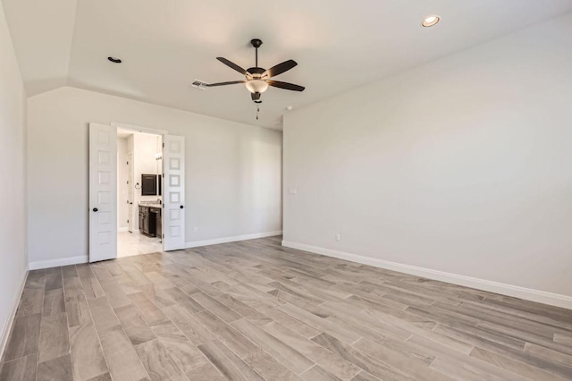 unfurnished bedroom with visible vents, baseboards, light wood finished floors, and recessed lighting