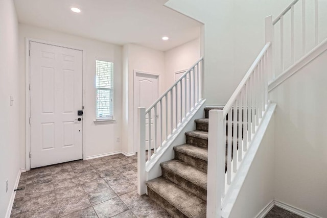 1161 Verna Brooks Way, Kyle, TX 78640 - entrance foyer featuring stairway, baseboards, and recessed lighting