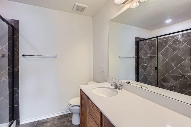 1161 Verna Brooks Way, Kyle, TX 78640 - bathroom featuring vanity, toilet, a stall shower, and baseboards