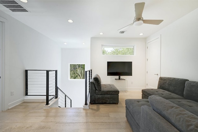 903 W Gibson St, Austin, TX 78704 - living area with wood finished floors, recessed lighting, baseboards, and a ceiling fan