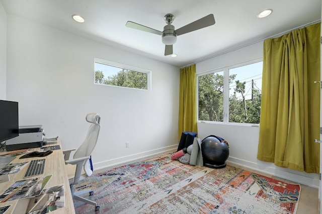 903 W Gibson St, Austin, TX 78704 - office area featuring plenty of natural light, baseboards, ceiling fan, and recessed lighting